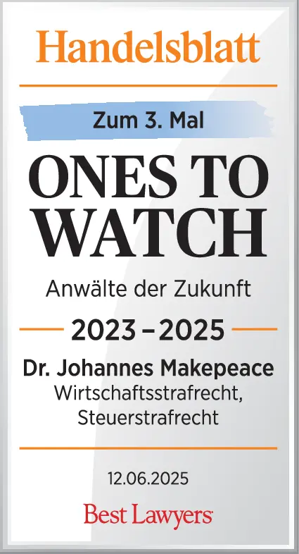 Banner für die Auszeichnung als Anwalt der Zukunft 2023/2024 für Dr. Johannes Makepeace vom Handelsblatt
